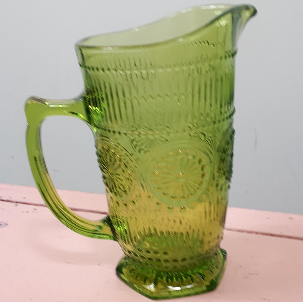 Green Depression Glass Water Pitcher Jug.